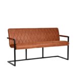 Eetkamerbank_Denmark_Cognac_Microvezel_Zwart_Metaal_155x62x86_cm_Perspectief