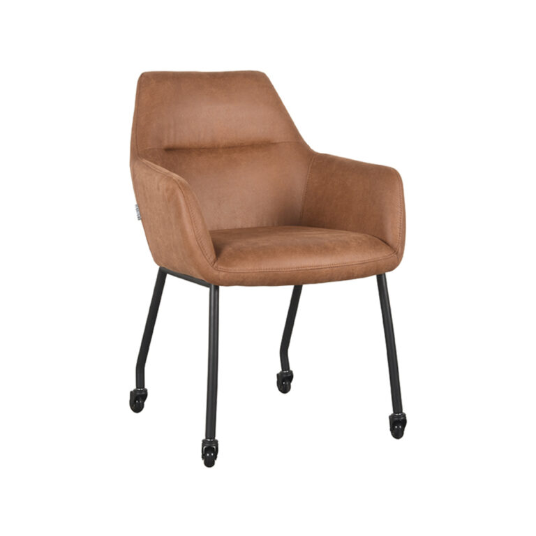 LABEL51 Eetkamerstoel Lenny - Cognac - Micro Suede - Black Frame