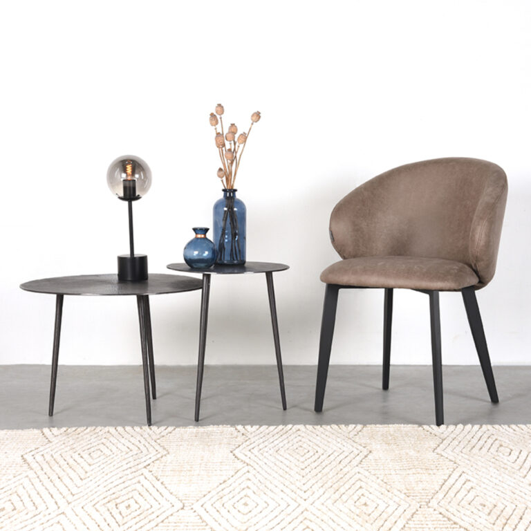 LABEL51 Eetkamerstoel Logan - Taupe - Micro Suede - Black Frame