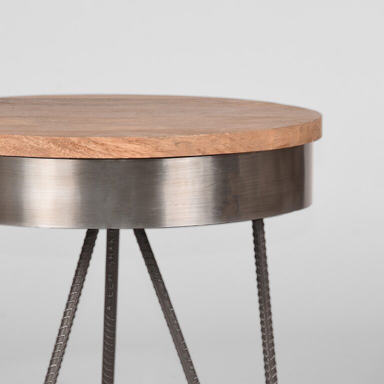 LABEL51 Bijzettafel Saran - Grijs - Mangohout - 44 cm - Rond
