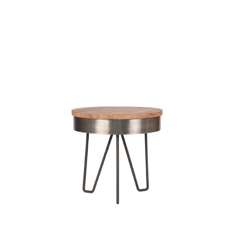 LABEL51 Bijzettafel Saran - Grijs - Mangohout - 44 cm - Rond