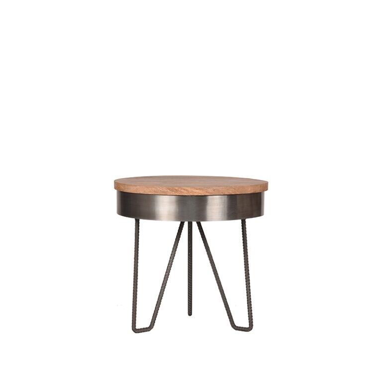 LABEL51 Bijzettafel Saran - Grijs - Mangohout - 44 cm - Rond
