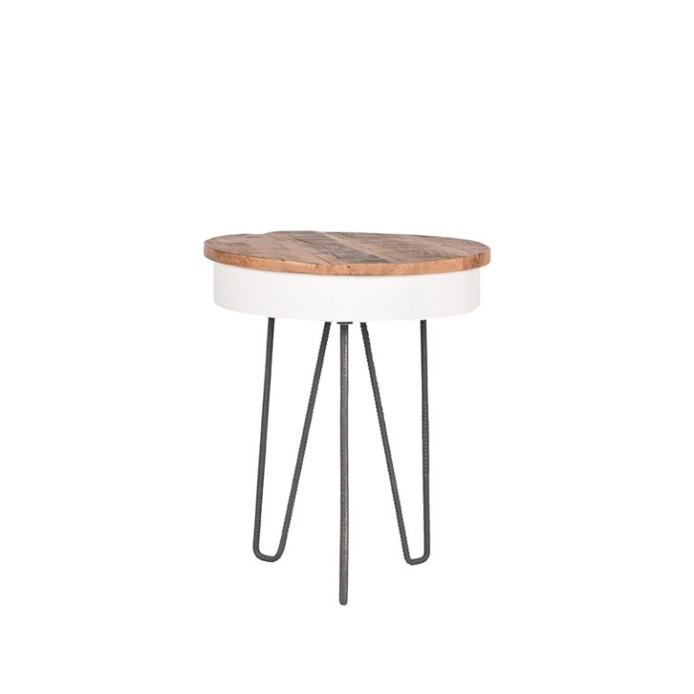 LABEL51 Bijzettafel Saria - Wit - Mangohout - 44 cm - Rond