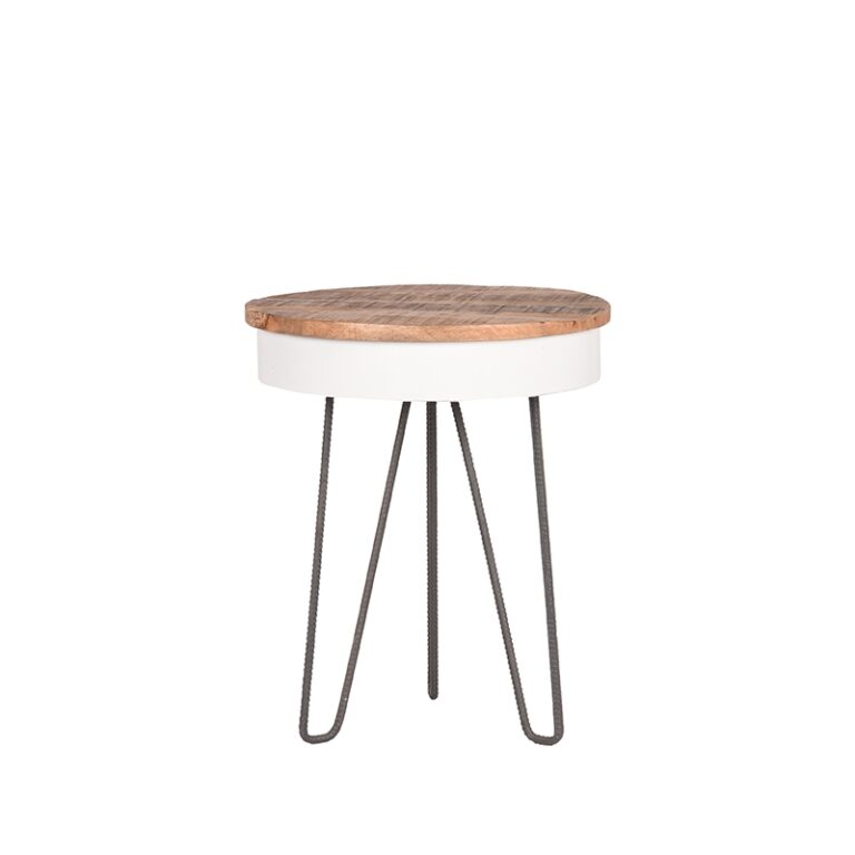 LABEL51 Bijzettafel Saria - Wit - Mangohout - 44 cm - Rond