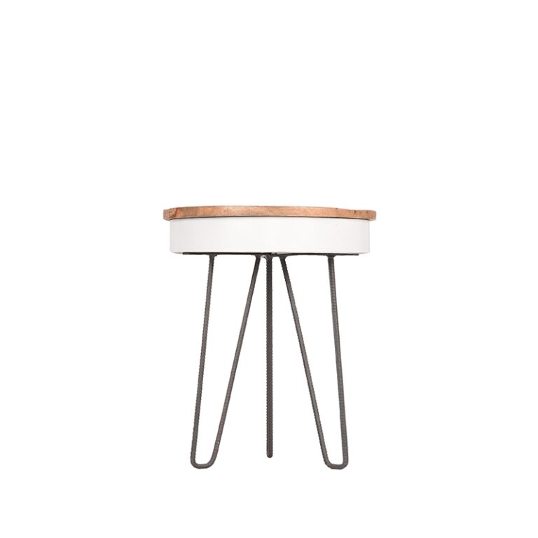 LABEL51 Bijzettafel Saria - Wit - Mangohout - 44 cm - Rond
