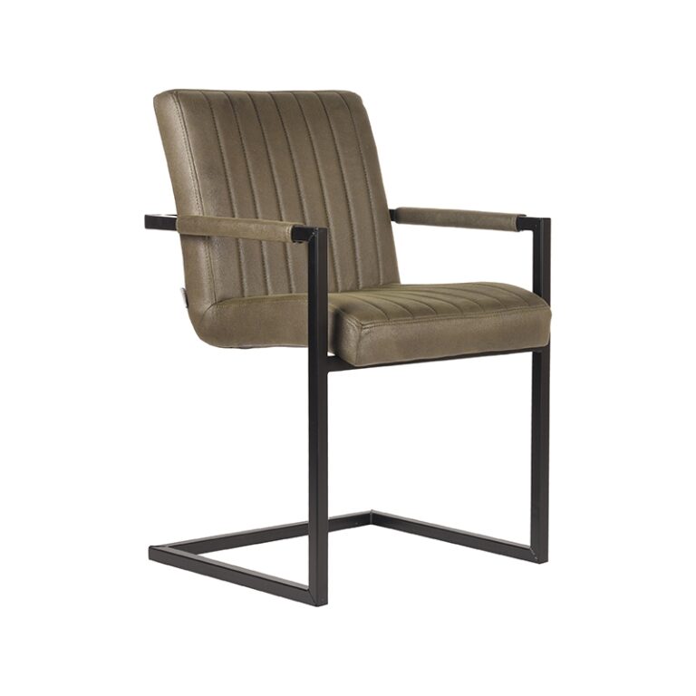 LABEL51 Eetkamerstoel Milo - Army green - Microfiber - Black Frame