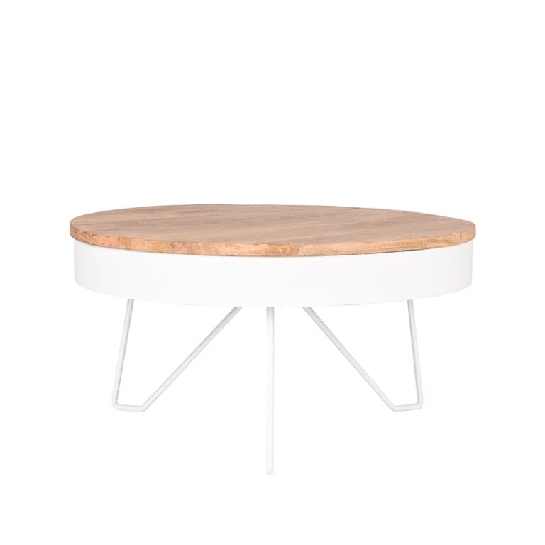 LABEL51 Salontafel Saran - Wit - Mangohout - 80 cm - Rond