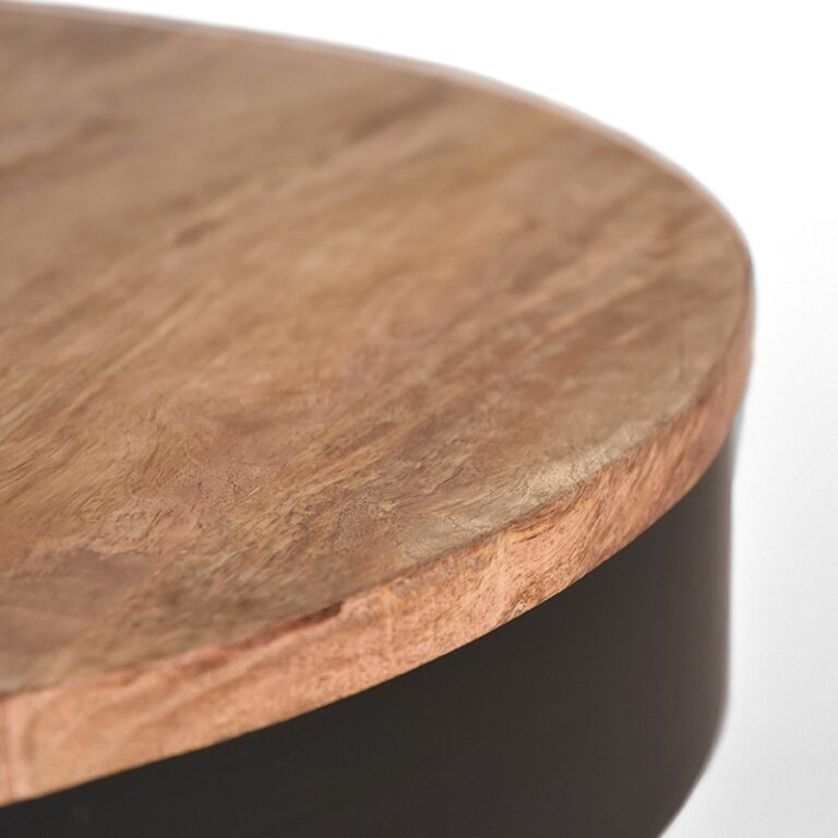 LABEL51 Salontafel Saran - Zwart - Mangohout - 80 cm - Rond