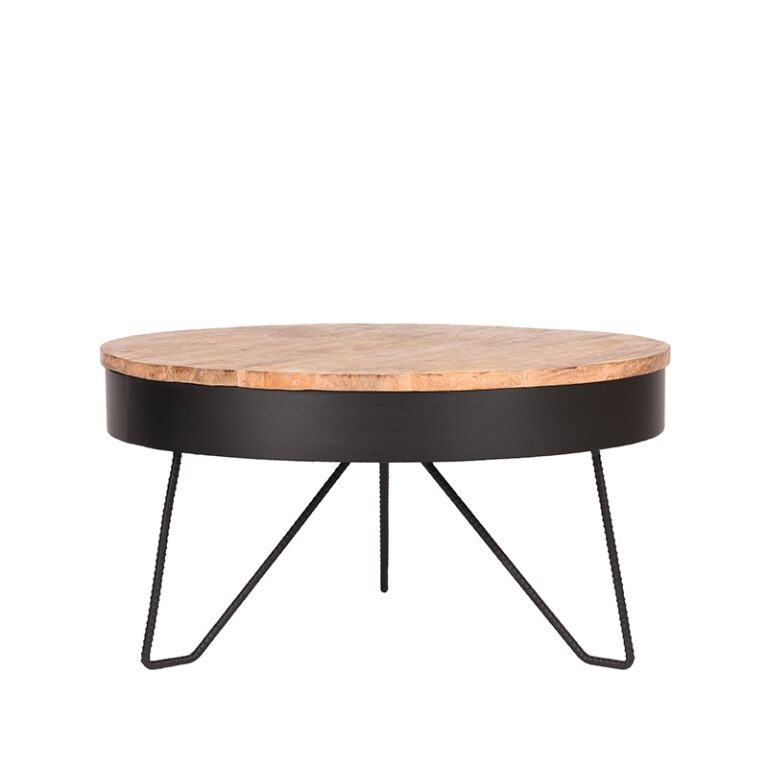 LABEL51 Salontafel Saran - Zwart - Mangohout - 80 cm - Rond