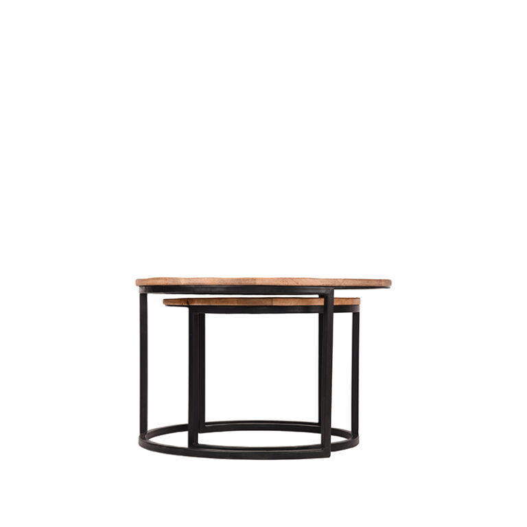 LABEL51 Salontafel Set Double - Rough - Mangohout - 70 cm - Rond