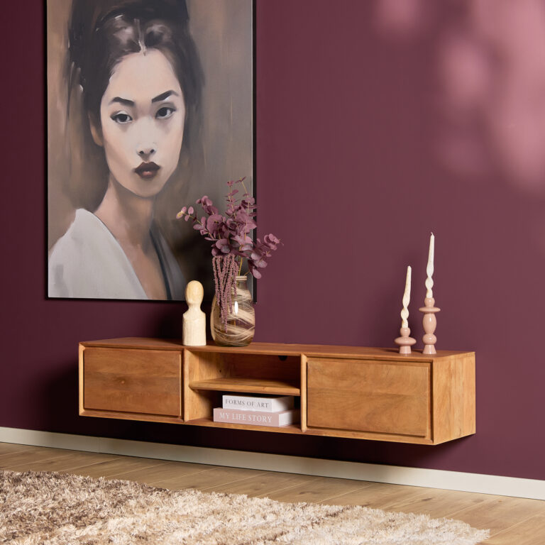 Zwevend tv meubel Ambiance Naturel Mangohout 120 cm