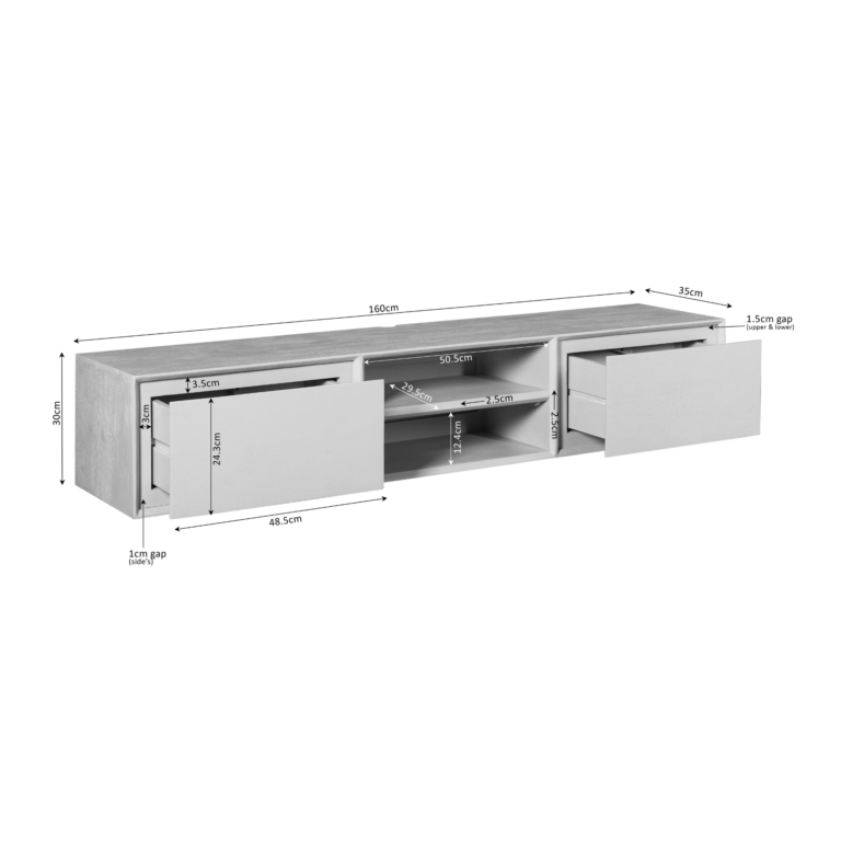 Zwevend tv meubel Ambiance Zwart Mangohout 160 cm