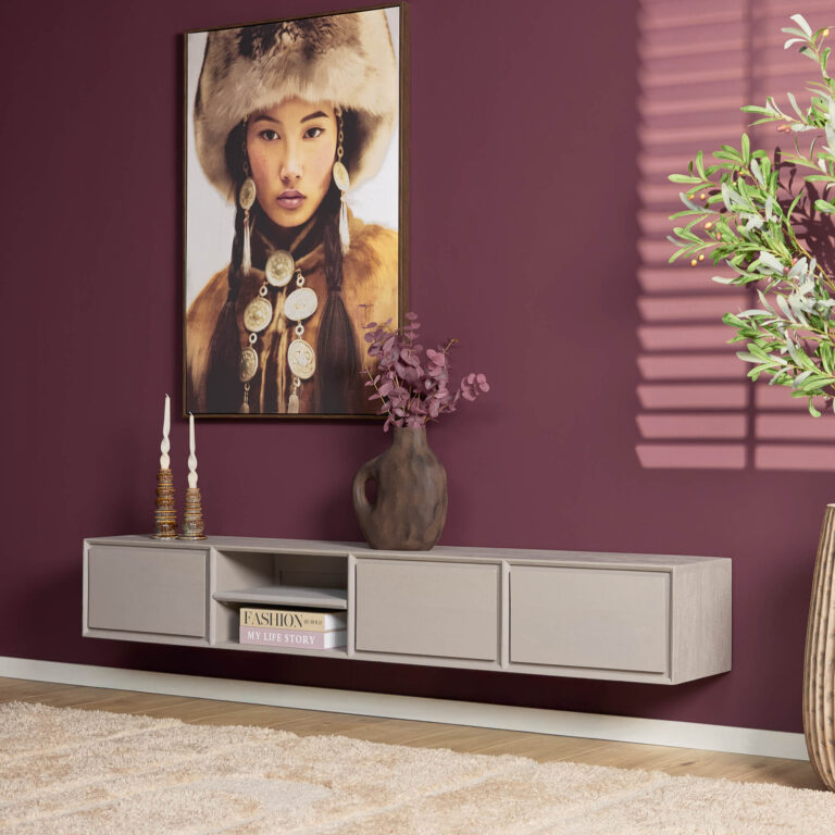 Zwevend tv meubel Ambiance Taupe Mangohout 160 cm