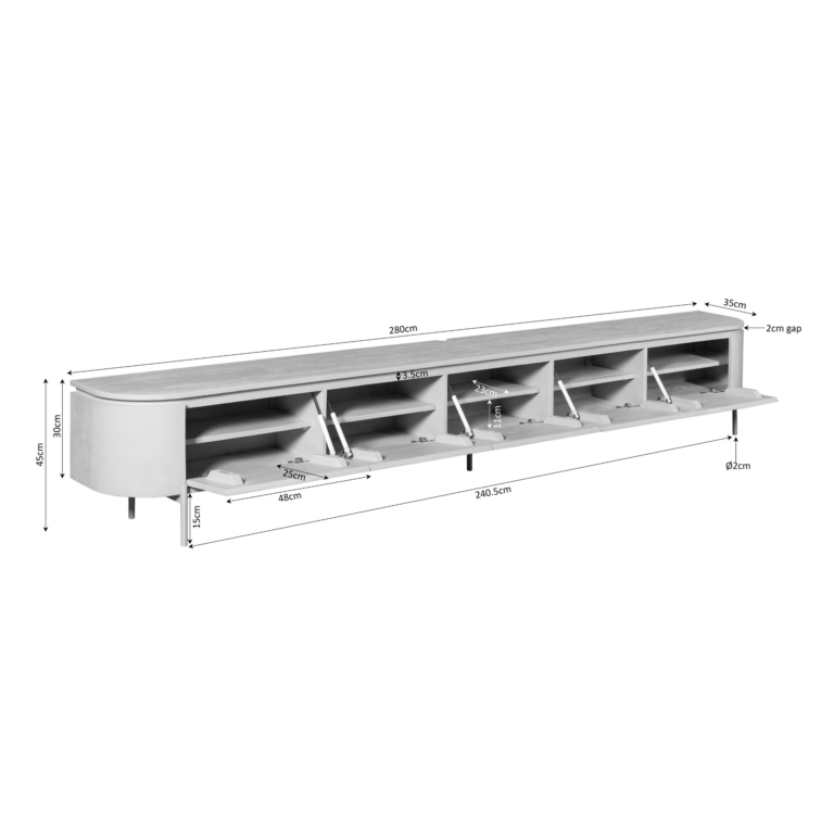 Tv meubel Excellent Zwart Mangohout 280 cm