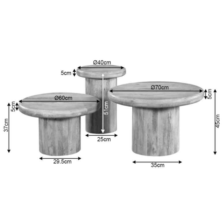 Ensemble de tables basses Maya Marron Bois de manguier 70 cm
