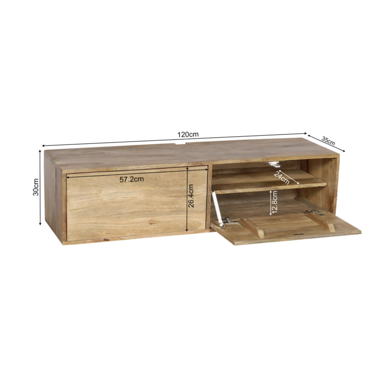 Schwebendes TV-Möbel Vison Natur Mangoholz 120 cm