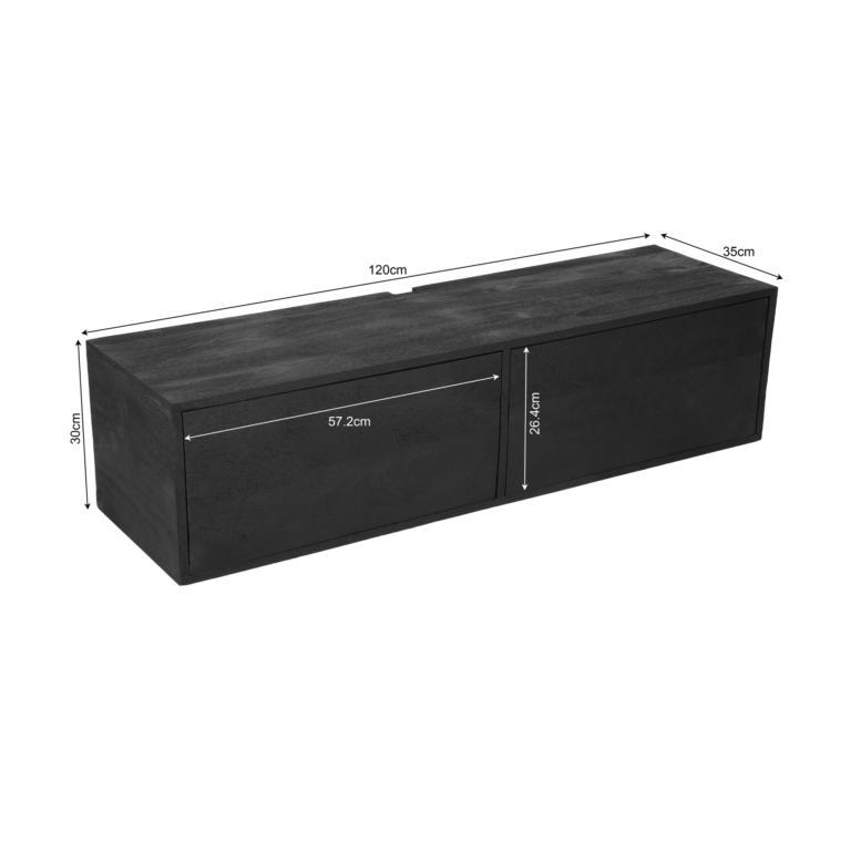 Zwevend tv meubel Vison Zwart Mangohout 120 cm