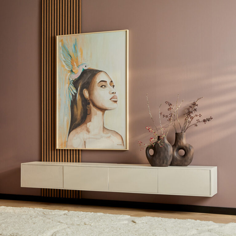 Zwevend tv meubel Vison Zand Mangohout 240 cm