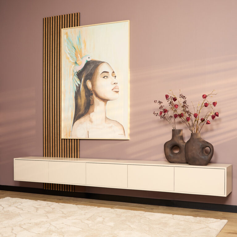 Zwevend tv meubel Vision Zand Mangohout 280 cm