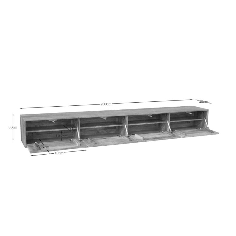 Zwevend tv meubel Vision Licht Mangohout 200 cm