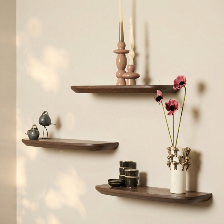 Wandplank Gusta Bruin Mangohout Set van 3