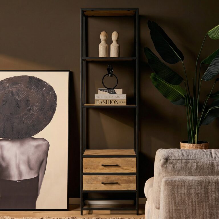 Boekenkast Dakota met lades Naturel Mangohout 55 cm