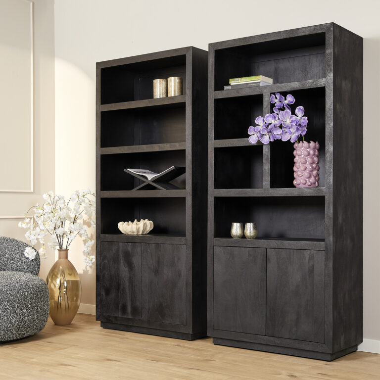 Bücherregal Brussel Schwarzes Mangoholz 90 cm