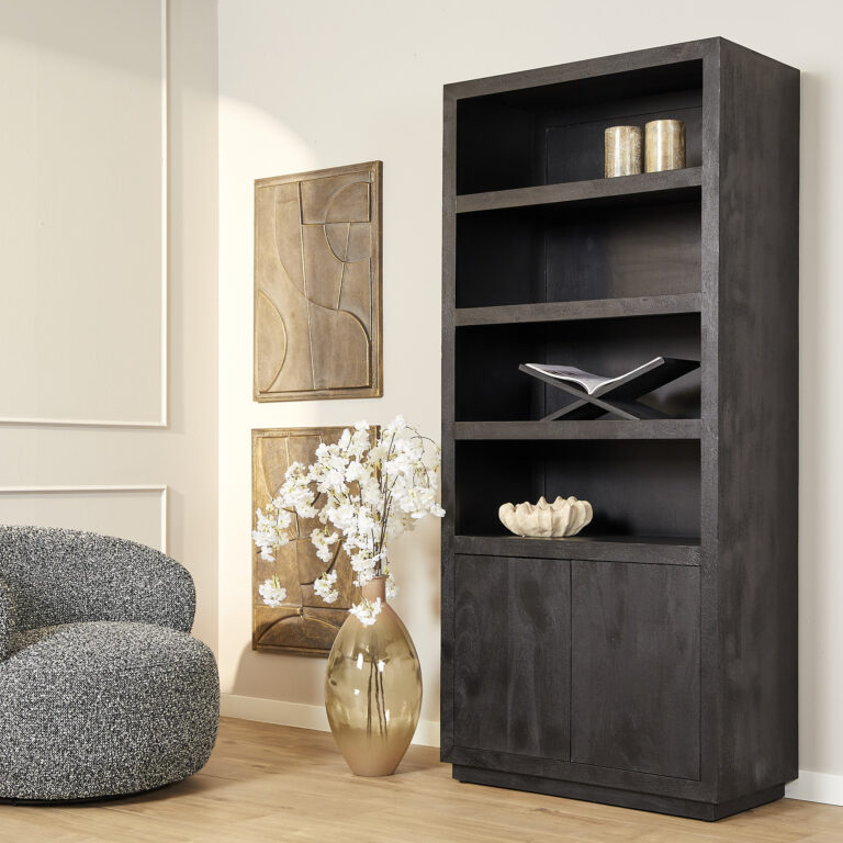 Bücherregal Brussel Schwarzes Mangoholz 90 cm