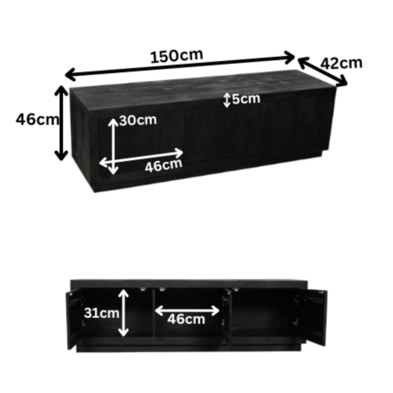 Tv meubel Brussel Zwart Mangohout 150 cm