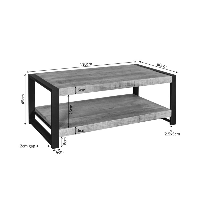 Salontafel Britt met onderblad Naturel Mangohout 110 cm