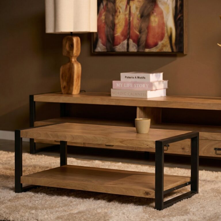 Salontafel Britt met onderblad Naturel Mangohout 110 cm
