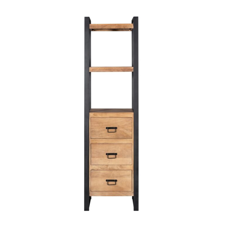 Boekenkast Britt met lades Naturel Mangohout 55 cm