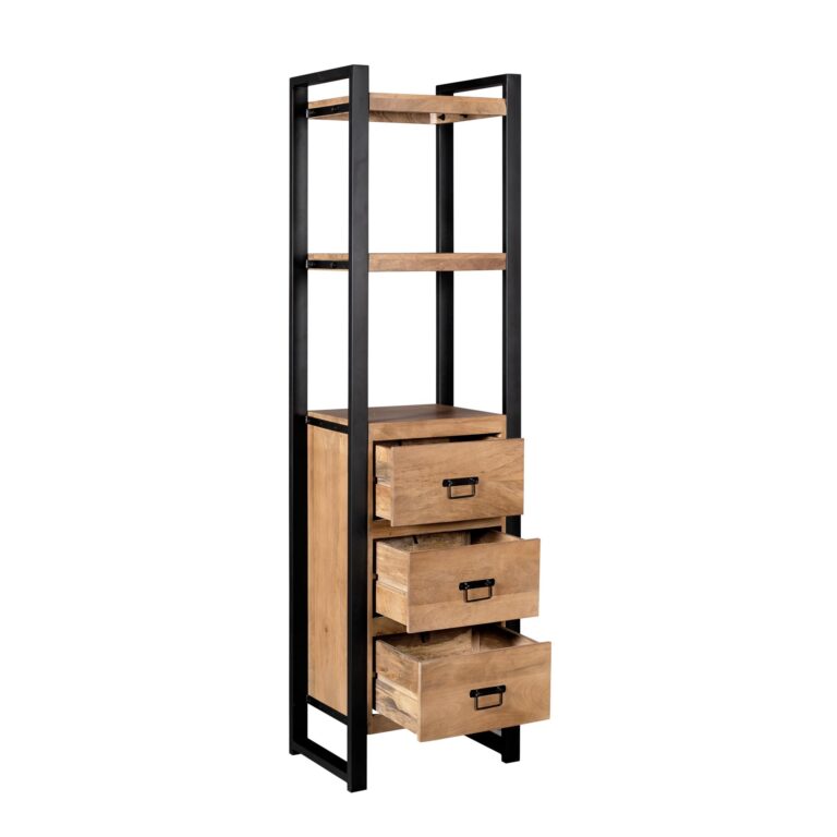 Boekenkast Britt met lades Naturel Mangohout 55 cm