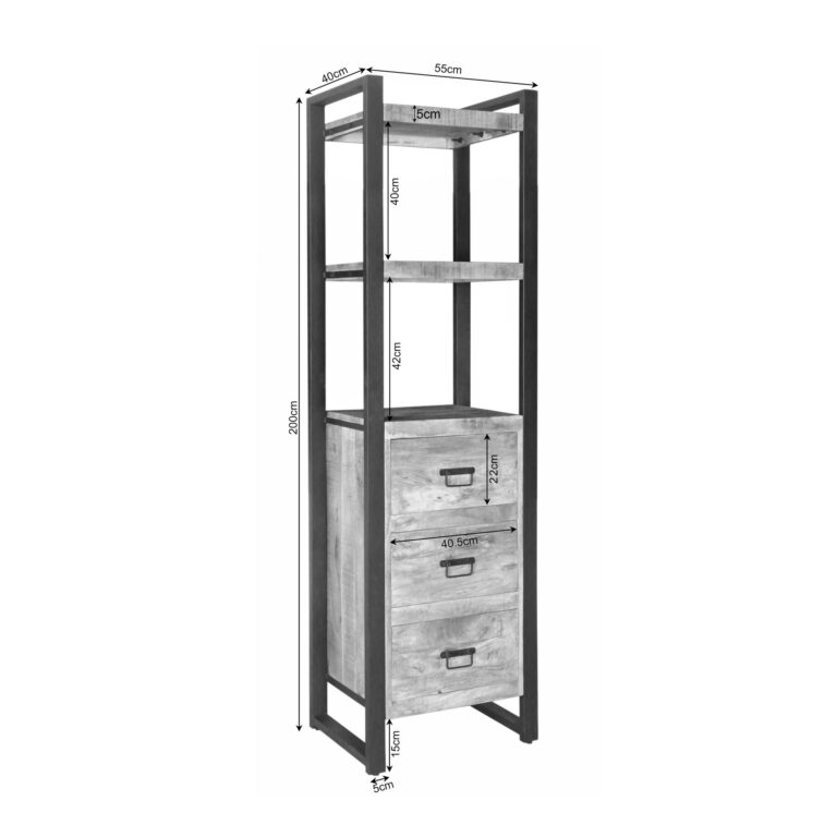 Boekenkast Britt met lades Naturel Mangohout 55 cm