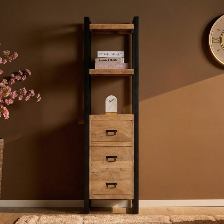 Boekenkast Britt met lades Naturel Mangohout 55 cm