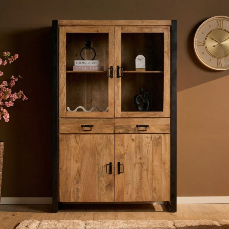 Vitrinekast Britt Naturel Mangohout 115 cm