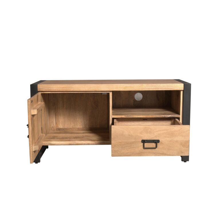 Tv meubel Britt met deur en open vak Naturel Mangohout 110 cm