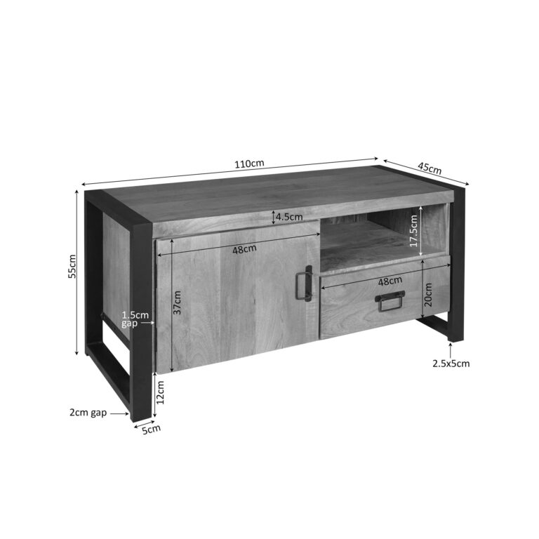 Tv meubel Britt met deur en open vak Naturel Mangohout 110 cm