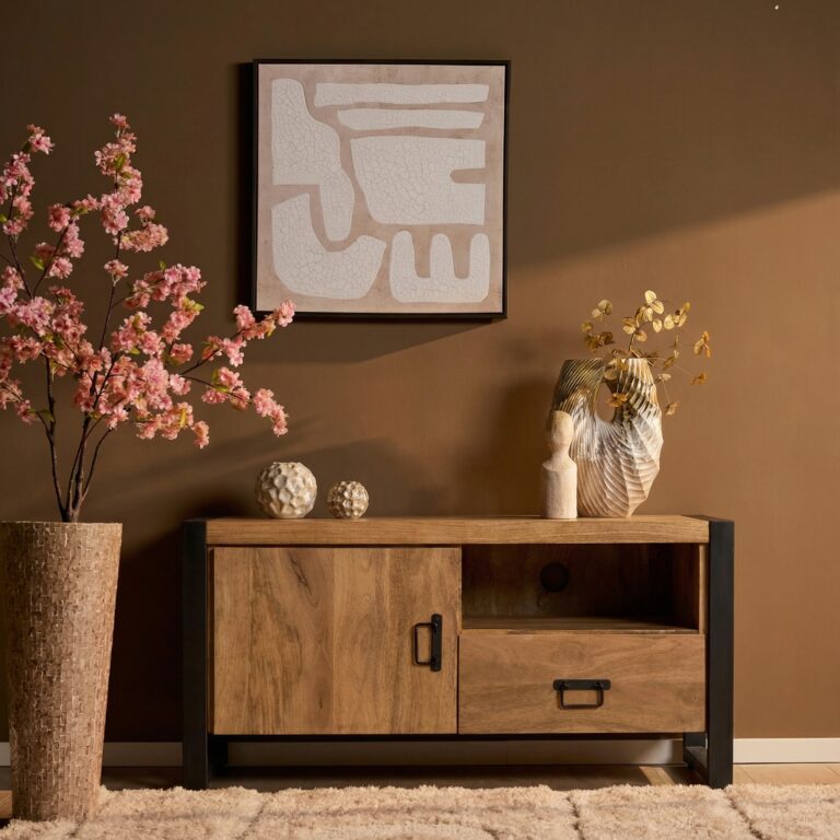 Tv meubel Britt met deur en open vak Naturel Mangohout 110 cm