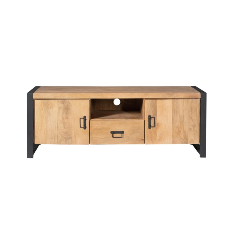 Tv meubel Britt met deuren en lade Naturel Mangohout 150 cm