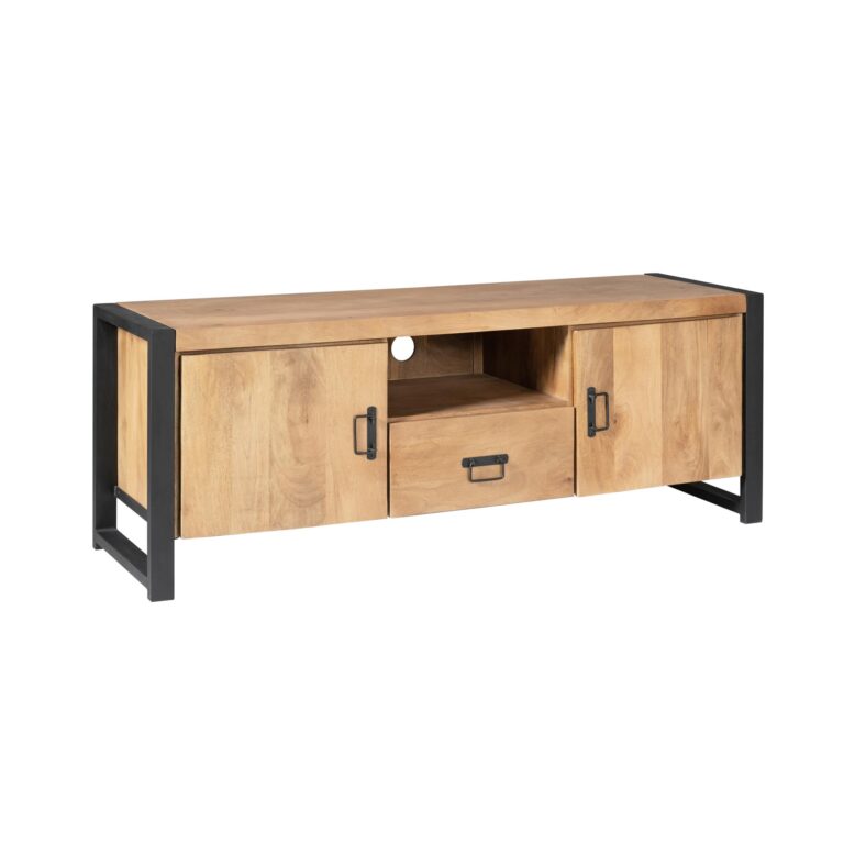 Tv meubel Britt met deuren en lade Naturel Mangohout 150 cm
