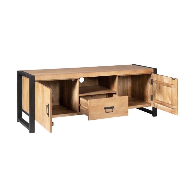 Tv meubel Britt met deuren en lade Naturel Mangohout 150 cm