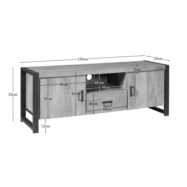 Tv meubel Britt met deuren en lade Naturel Mangohout 150 cm