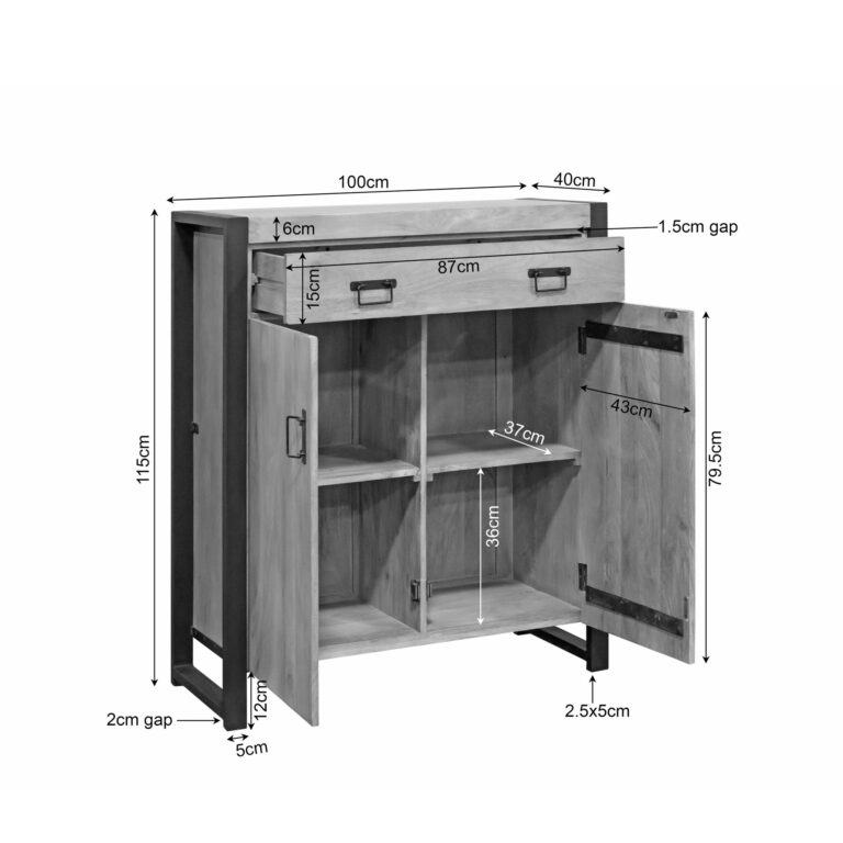 Kabinet kast Britt Naturel Mangohout 100 cm
