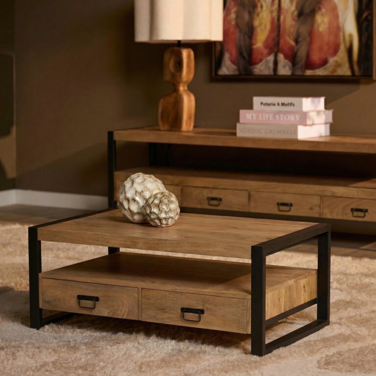 Salontafel Britt met vier lades Naturel Mangohout 120 cm