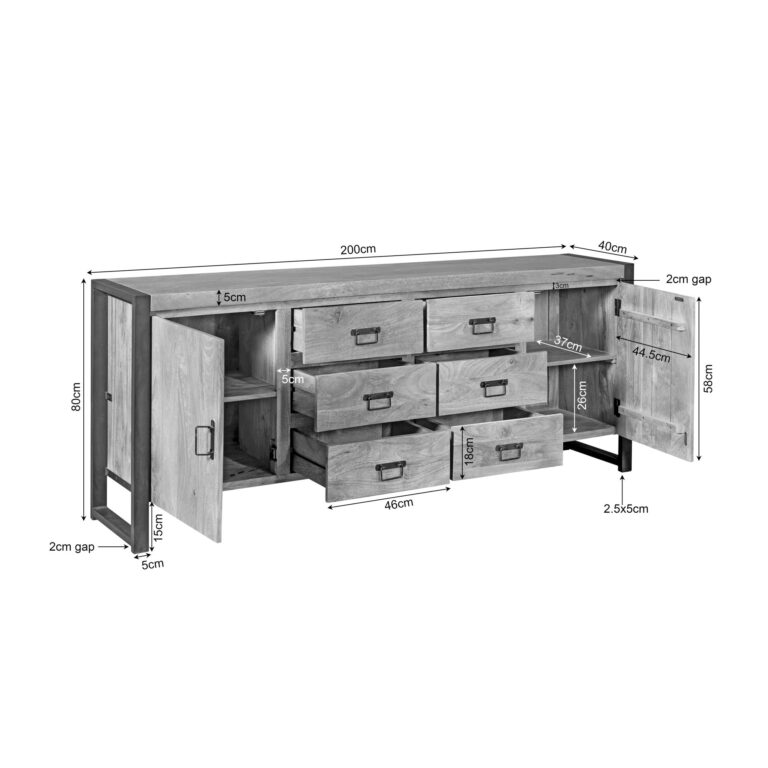 Sideboard Britt Natur Mangoholz 200 cm