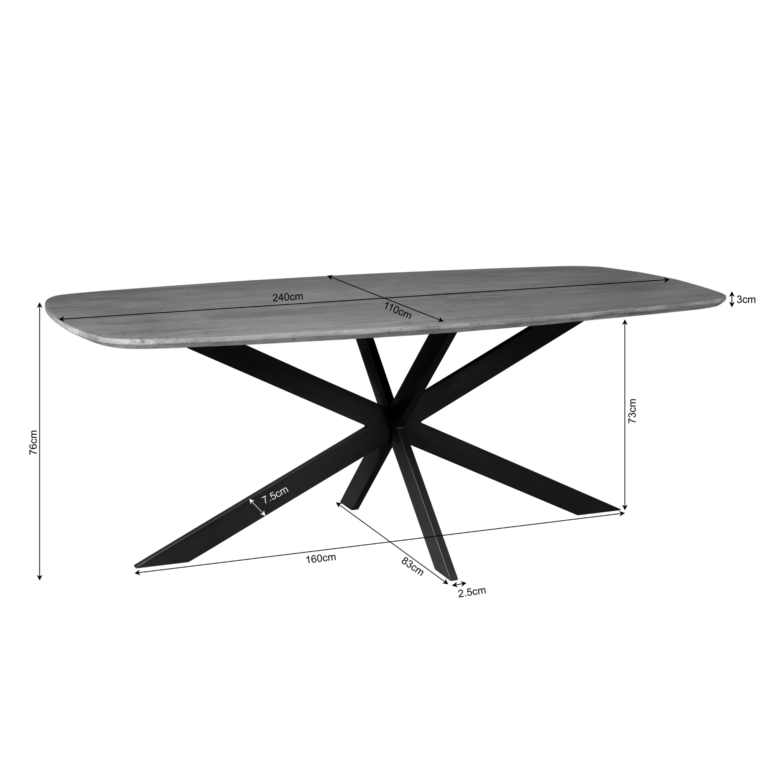 Danish oval dining table Elegance Black Mango wood 240 cm