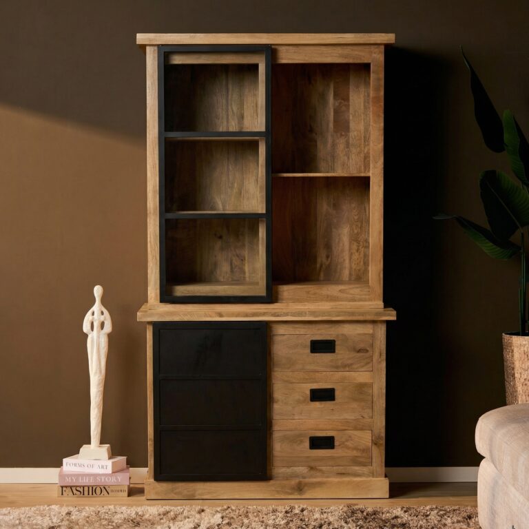 Vitrinekast Noa Naturel Mangohout 120 cm
