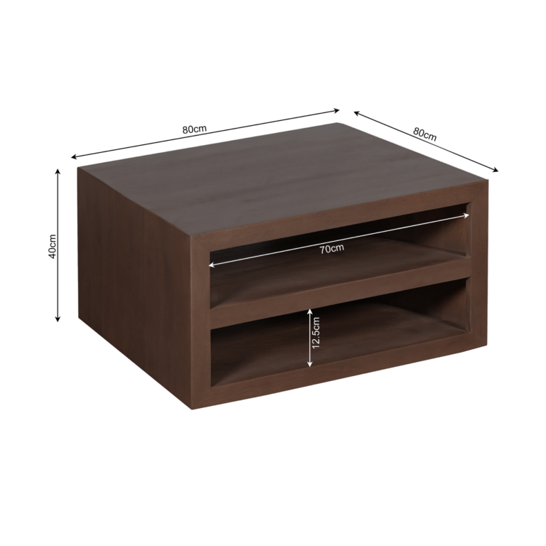 Quadratischer Couchtisch Brussel Walnuss Mangoholz 80 cm
