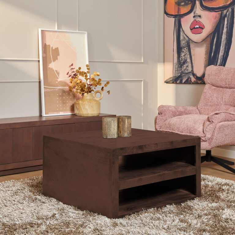 Quadratischer Couchtisch Brussel Walnuss Mangoholz 80 cm